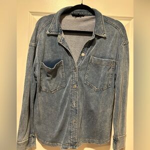 Casual Denim Button-Up Shirt - jean color - womens large